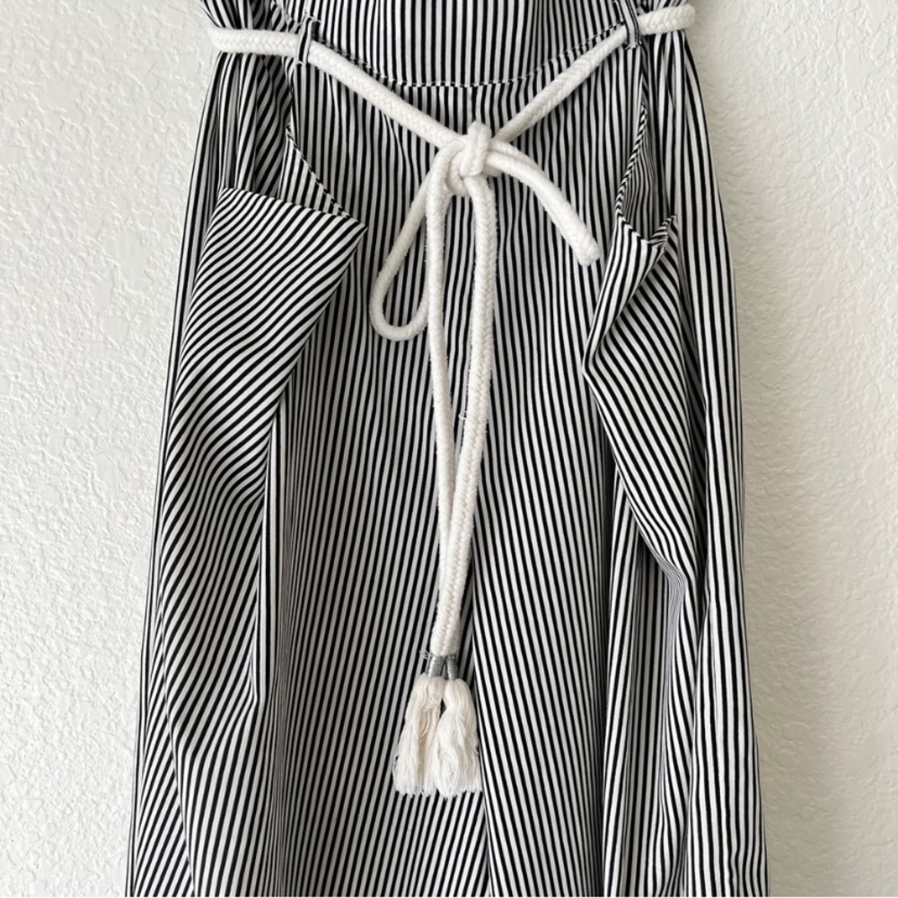 COPY Zara Flowy Soft Wide leg High Waist Stripe Pant Rope Belt Mango Bloggers M